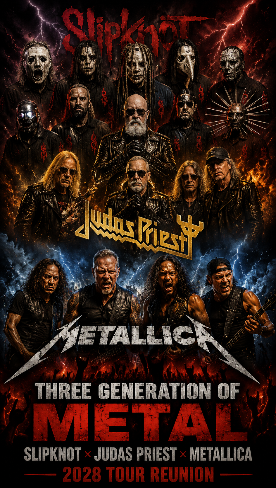 Three Generations of Metal, One Stage: Slipknot, Judas Priest & Metallica Unveil 2028 Tour.
