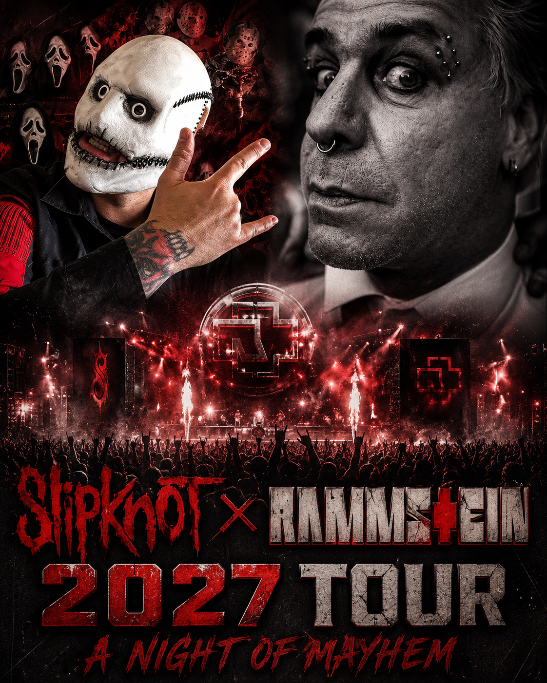 Metal Titans Collide: Slipknot & Rammstein Announce the Explosive “A Night of Mayhem” 2027 World Tour.