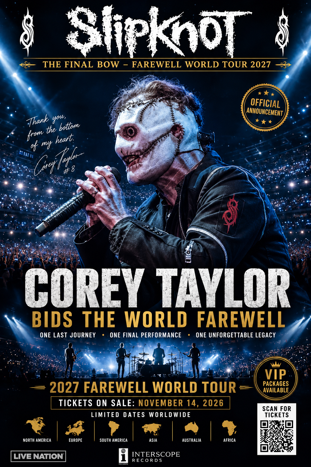 THE FINAL BOW: Slipknot’s Corey Taylor Announces an Epic 2027 Farewell World Tour — One Last Journey, One Final Goodbye.