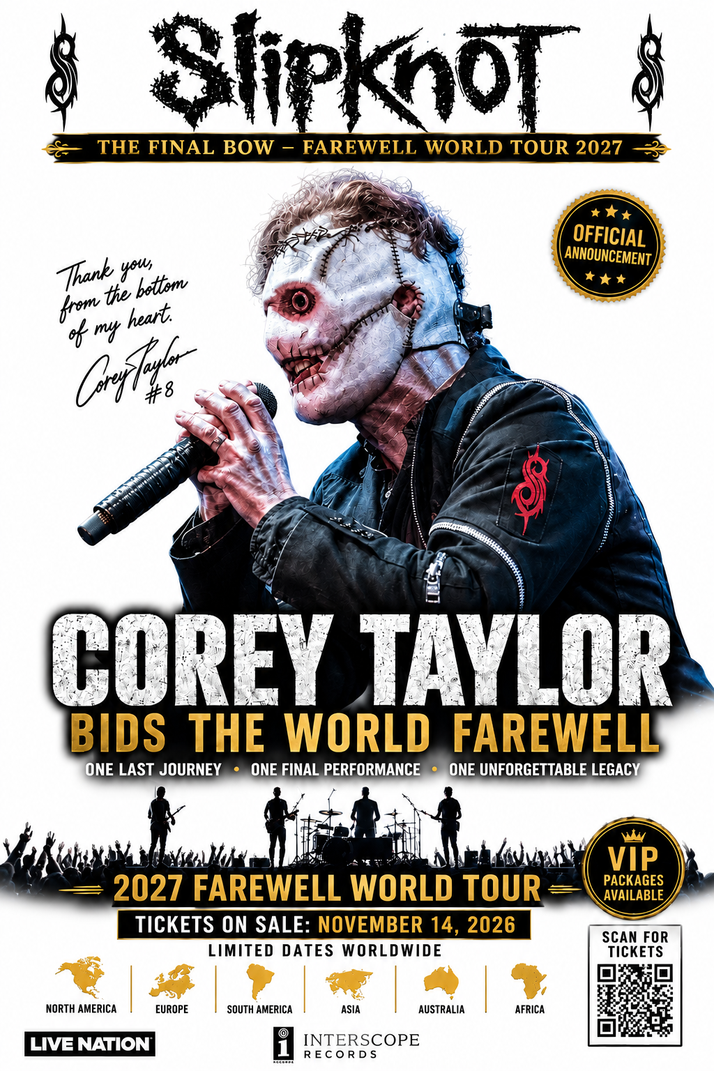 The Wait Is Over! Corey Taylor Return with a Massive 2027 World Tour.